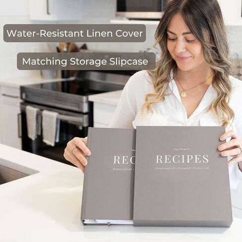 Blank Cookbook to Write in Your Own Recipes - Linen Hardcover Spiral Recipe Book with Photo Pages & Pocket, Heirloom Family Keepsake Gift in Saudi Arabia