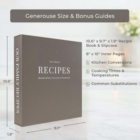 Blank Cookbook to Write in Your Own Recipes - Linen Hardcover Spiral Recipe Book with Photo Pages & Pocket, Heirloom Family Keepsake Gift in Saudi Arabia