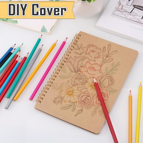 دفتر ملاحظات حلزوني فارغ A5، 4 عبوات من مفكرة تجليد حلزوني A5، 100 صفحة/50 ورقة فارغة بغطاء كرافت دفاتر ملاحظات سلكية للرسم والمذكرات والملاحظات والتخطيط in Kuwait