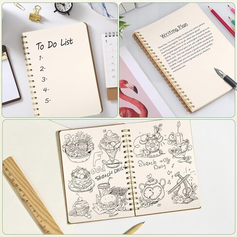 دفتر ملاحظات حلزوني فارغ A5، 4 عبوات من مفكرة تجليد حلزوني A5، 100 صفحة/50 ورقة فارغة بغطاء كرافت دفاتر ملاحظات سلكية للرسم والمذكرات والملاحظات والتخطيط in Kuwait