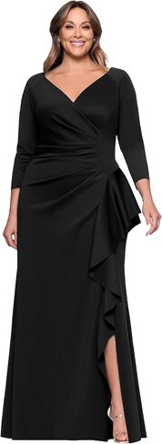 Xscape Women's Techno Scuba V-Neck Three Quarter Sleeve Floor Length Dress (Plus) in Saudi Arabia