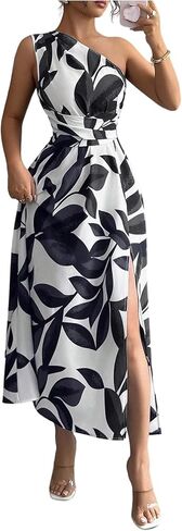 فستان نسائي طويل من OYOANGLE بكتف واحد وحزام وحزام للفخذ، فستان صيفي أنيق للعطلات in Saudi Arabia