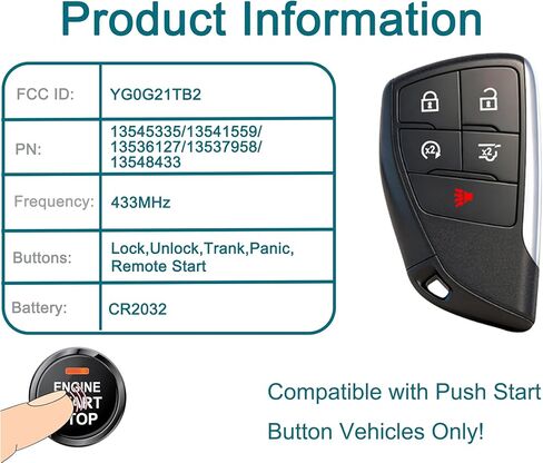 Smart Key Fob for Chevrolet Suburban 2021-2025 FengRKey Proximity Remote Control Key Fob Compatible with Chevy Suburban Tahoe 2021-2025 YGOG21TB2 13545335 in Kuwait