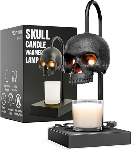 Nomnu Skull Candle Warmer Lamp with Timer & Dimmer *Candles NOT Included – Black Gothic Table Lamp Candle Warmer Adjustable Height, 2 Light Bulbs. Skull Decor- Lamps for Spooky Home & Witchy Gifts in Saudi Arabia