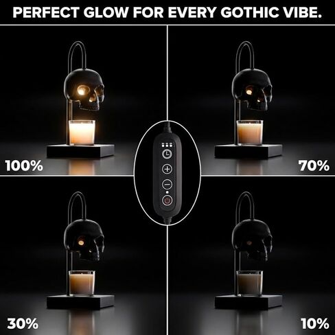 مصباح تدفئة الشموع من نومنو جمجمة مع مؤقت وخافت للضوء *الشموع غير متضمنة - مصباح طاولة قوطي أسود، سخان شموع بارتفاع قابل للتعديل، 2 مصباح كهربائي. ديكور جمجمة - مصابيح للمنزل المخيف والهدايا الساحرة in Kuwait