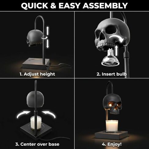 Nomnu Skull Candle Warmer Lamp with Timer & Dimmer *Candles NOT Included – Black Gothic Table Lamp Candle Warmer Adjustable Height, 2 Light Bulbs. Skull Decor- Lamps for Spooky Home & Witchy Gifts in Saudi Arabia