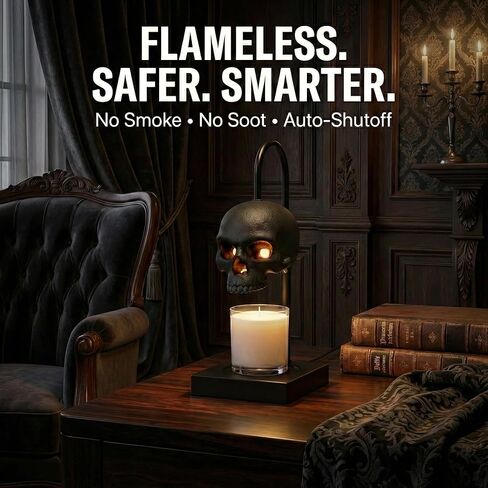 Nomnu Skull Candle Warmer Lamp with Timer & Dimmer *Candles NOT Included – Black Gothic Table Lamp Candle Warmer Adjustable Height, 2 Light Bulbs. Skull Decor- Lamps for Spooky Home & Witchy Gifts in Saudi Arabia