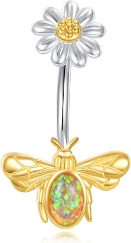 Bee Belly Ring Sterling Silver Daisy Belly Button Ring 16G Bee Piercing Jewelry Gifts for Women in Saudi Arabia