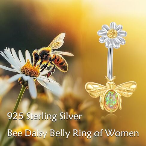 Bee Belly Ring Sterling Silver Daisy Belly Button Ring 16G Bee Piercing Jewelry Gifts for Women in Saudi Arabia