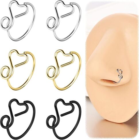 ZS 6Pcs 20G 316L Stainless Steel Nose Rings Hoops Niobium Spiral Nose Rings for Cartilage Helix Tragus Conch Lip Bridge Piercings Jewelry in Saudi Arabia