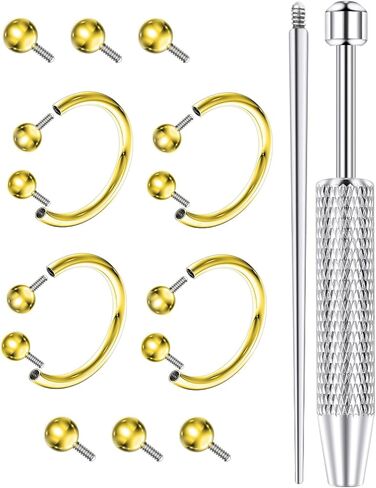 16G Horseshoe Septum Rings 8mm 10mm Internal Thread with Tool & Ball Grabber,Hypoallergenic for Nose,Rook,Cartilage,Helix,Lips-Silver Gold 316L Surgical Steel Septum Piercing jewelry in Saudi Arabia