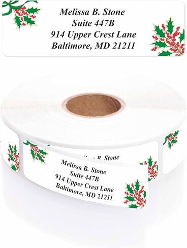 ملصقات عنوان ملفوفة من Holly Wreath مع موزع بلاستيكي أنيق in Kuwait