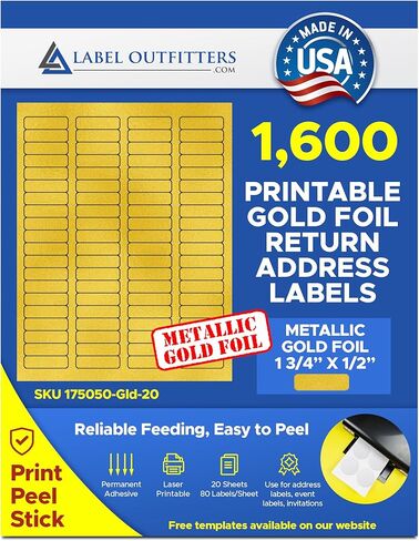 1,600 Label Outfitters 1.75" x .5" Gold Foil Laser Printable Return Address Labels – 20 Sheets in Kuwait