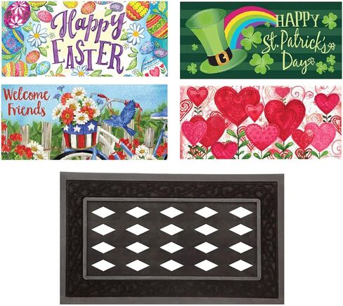 Evergreen Sassafras Spring Holiday Doormat Insert Bundle & Tray Set of 5, Interchangeable Entrance Door mats Indoor and Outdoor Welcome Mat 30 x 18 Tray Non Slip Backing Low Profile in Saudi Arabia