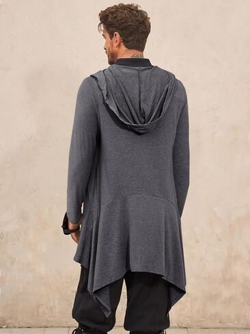 Runcati Mens Long Hooded Cardigan Ruffle Shawl Collar Open Front Long Sleeve Lightweight Drape Robe in Saudi Arabia