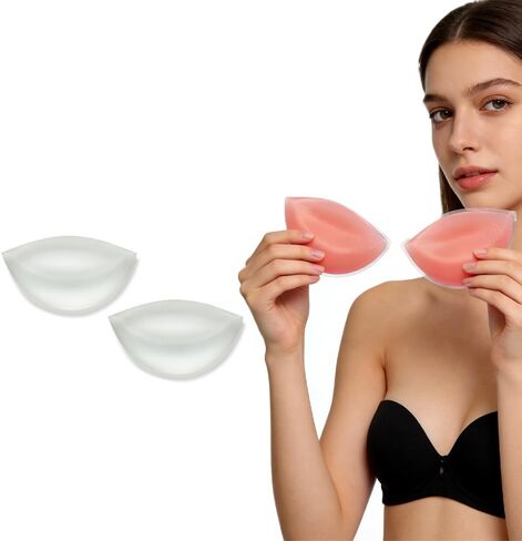 Women Silicone Bra Inserts Push Up Pads, Invisible Bust Enhancer for Natural Lift, Clear & Nude, 1-Pair in Kuwait