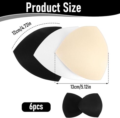 3 Pairs Bra Inserts Pads, Removable Triangle Sponge Bra Pads Triangle Bras Padding Washable Lift Up Bras Cups Inserts for Bathing Suit Swimsuit Black White Beige in Saudi Arabia