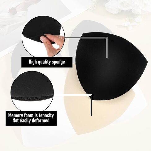 3 Pairs Bra Inserts Pads, Removable Triangle Sponge Bra Pads Triangle Bras Padding Washable Lift Up Bras Cups Inserts for Bathing Suit Swimsuit Black White Beige in Saudi Arabia