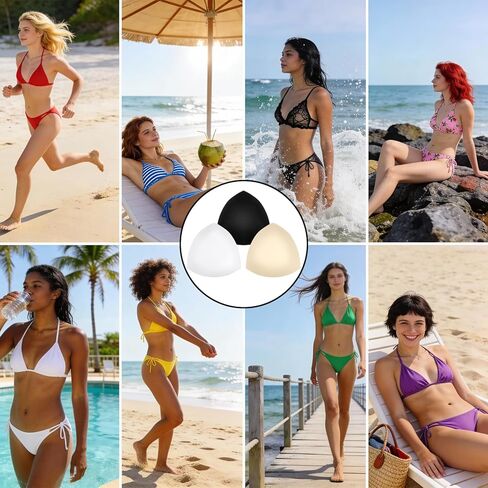 3 Pairs Bra Inserts Pads, Removable Triangle Sponge Bra Pads Triangle Bras Padding Washable Lift Up Bras Cups Inserts for Bathing Suit Swimsuit Black White Beige in Saudi Arabia