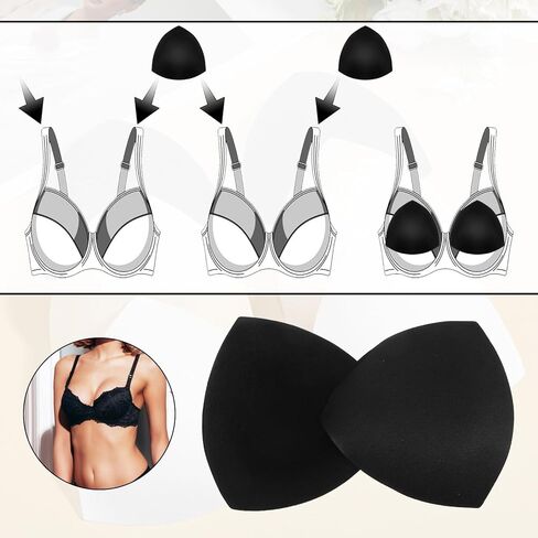3 Pairs Bra Inserts Pads, Removable Triangle Sponge Bra Pads Triangle Bras Padding Washable Lift Up Bras Cups Inserts for Bathing Suit Swimsuit Black White Beige in Saudi Arabia