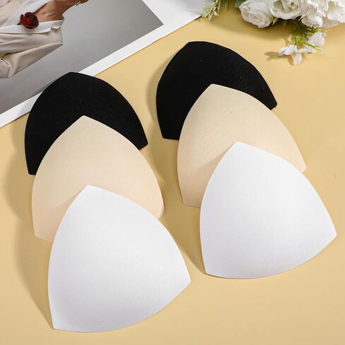 3 Pairs Bra Inserts Pads, Removable Triangle Sponge Bra Pads Triangle Bras Padding Washable Lift Up Bras Cups Inserts for Bathing Suit Swimsuit Black White Beige in Saudi Arabia