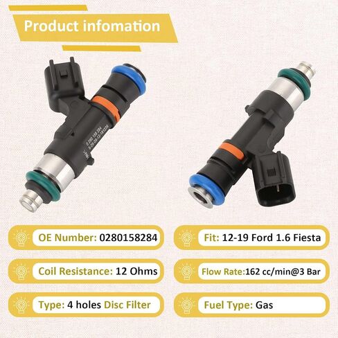0280158284 Naturally Aspirated 1.6L Fuel Injectors,Compatible with/Ford 1.6 Fiesta 2012-2019,Set of 4 in Saudi Arabia