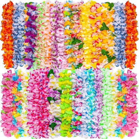 50 Counts Hawaiian Leis Bulk Decorations, Leis for Luau Party Hawaiian Colorful Tropical Flower Lays for Adults Hawaii Summer Beach Luau Party Favors Birthday Party Supplies in Saudi Arabia