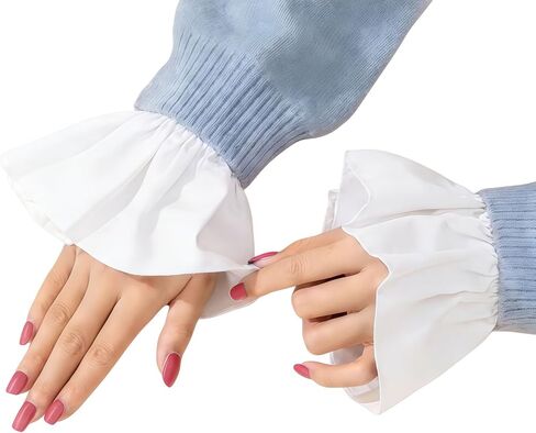 أصفاد معصم صناعية للنساء، أساور أكمام قابلة للفصل، أساور أكمام من الشيفون الأبيض، إكسسوارات مزينة بالملابس لمعطف البلوزة in Kuwait