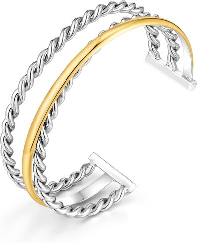 Two-Tone Twisted Rope Cuff Bracelet for Women, Gold & Silver Tone Mixed Metal Open Bangle Bracelet, Statement Chunky Bracelet in Saudi Arabia