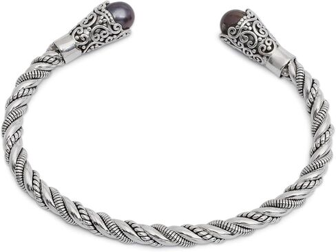 NOVICA Artisan Handmade Cultured Pearl Cuff Bracelet Brown from Bali Sterling Silver Freshwater Dyed White Indonesia Birthstone [6 in L (end to End) x 0.4 in W] ' Jepun Seeds in Brown' in Saudi Arabia