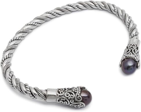 NOVICA Artisan Handmade Cultured Pearl Cuff Bracelet Brown from Bali Sterling Silver Freshwater Dyed White Indonesia Birthstone [6 in L (end to End) x 0.4 in W] ' Jepun Seeds in Brown' in Saudi Arabia