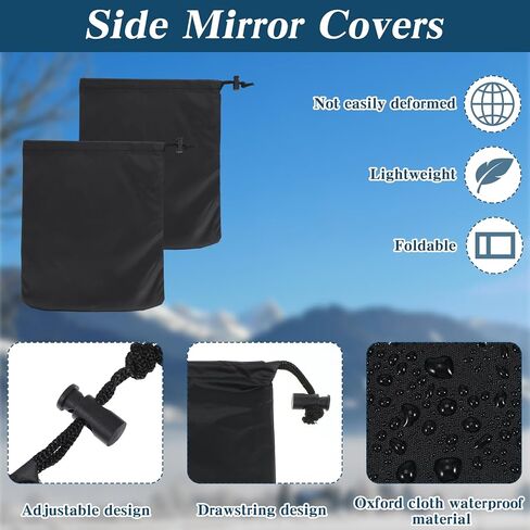 4Pcs Waterproof Side Mirror Covers, Car Side Mirror Rain Guard Protection Cover for Snow Ice Bird Droppings, Fit for Cars, SUVs, Winter Rearview Guard, Auto Exterior Accessories with Drawstrings in Saudi Arabia