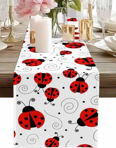 Table Runner Cute Red Ladybug Table Runners Dresser Scarves Ladybug with Dotted Wings Swirls Curves Dinner Table Decor Runners for Kithcen Parties Home Decor 13x60 inch in Kuwait