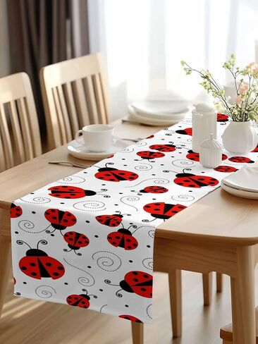 Table Runner Cute Red Ladybug Table Runners Dresser Scarves Ladybug with Dotted Wings Swirls Curves Dinner Table Decor Runners for Kithcen Parties Home Decor 13x60 inch in Kuwait