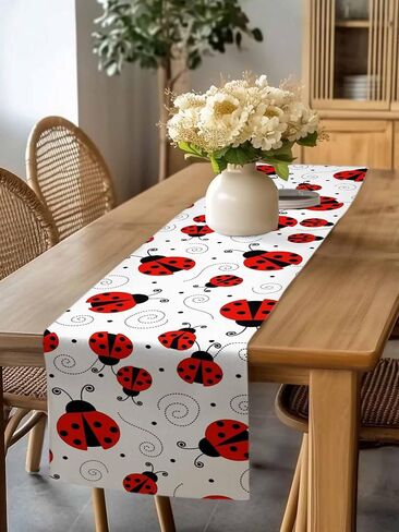 Table Runner Cute Red Ladybug Table Runners Dresser Scarves Ladybug with Dotted Wings Swirls Curves Dinner Table Decor Runners for Kithcen Parties Home Decor 13x60 inch in Kuwait