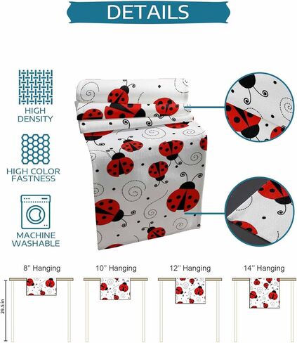 Table Runner Cute Red Ladybug Table Runners Dresser Scarves Ladybug with Dotted Wings Swirls Curves Dinner Table Decor Runners for Kithcen Parties Home Decor 13x60 inch in Kuwait