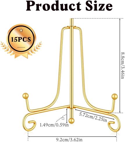 15 Pack 4 Inch Decorative Plate Holders for Displaying, Gold Iron Plate Easels for Display Stands for Photos, Pictures, Artwork, Frames, and Tabletop Decor in Saudi Arabia