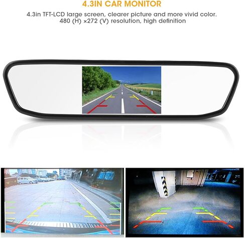 4.3in IP68 Backup Camera and Monitor Kit, AV1 and AV2 LCD Backup Mirror Monitor and Car Rear View Camera Kit with Resolution: 480 H ×272 V, Night Vision Reversing Camera in Saudi Arabia