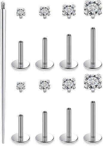 18G 16G Internal Thread Flat Back Nose Stud Earrings Surgical Steel Conch Tragus Cartilage Medusa Monroe Labret Lip Rings Piercing Jewelry for Women Men CZ Silver Black Gold Hypoallergenic in Kuwait