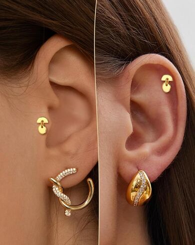 COCHARM Large Geometric 16g Earring Stud Threadless Helix/Tragus/Conch/Cartilage Piercing Jewelry 6mm/8mm Push Pin Cartilage Earring Stud with Flat Back, Surgical Steel Lobe Jewelry in Gold & Silver in Saudi Arabia