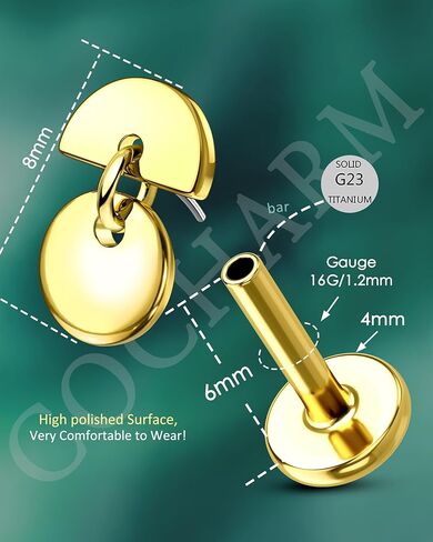 COCHARM Large Geometric 16g Earring Stud Threadless Helix/Tragus/Conch/Cartilage Piercing Jewelry 6mm/8mm Push Pin Cartilage Earring Stud with Flat Back, Surgical Steel Lobe Jewelry in Gold & Silver in Saudi Arabia