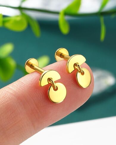 COCHARM Large Geometric 16g Earring Stud Threadless Helix/Tragus/Conch/Cartilage Piercing Jewelry 6mm/8mm Push Pin Cartilage Earring Stud with Flat Back, Surgical Steel Lobe Jewelry in Gold & Silver in Saudi Arabia