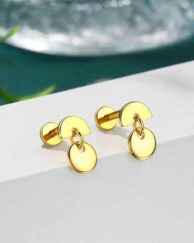 COCHARM Large Geometric 16g Earring Stud Threadless Helix/Tragus/Conch/Cartilage Piercing Jewelry 6mm/8mm Push Pin Cartilage Earring Stud with Flat Back, Surgical Steel Lobe Jewelry in Gold & Silver in Saudi Arabia