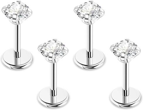 4Pcs 16G 316L Stainless Steel Internally Threaded CZ Stud Earrings for Women Cartilage Helix Stud Earring Tragus Stud Cubic Zirconia Ear Stud Piercing Jewelry in Kuwait
