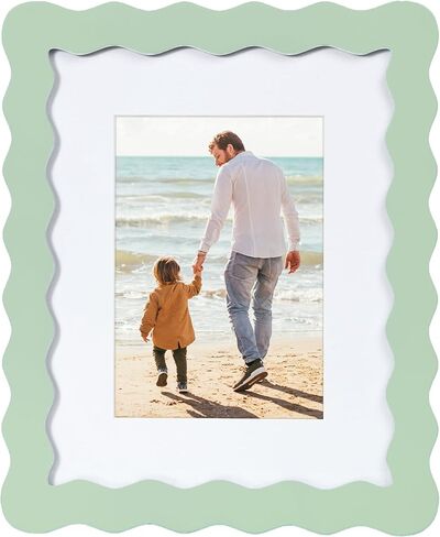 5x7 Cute Picture Frame, Wavy Curved Photo Frame with 4x6 Mat and Real Glass, Unique Funky Frame for Table and Wall Display, Home Office Desk Decoration Art, Baby Girl Gift (5x7, Light Pink) in Saudi Arabia