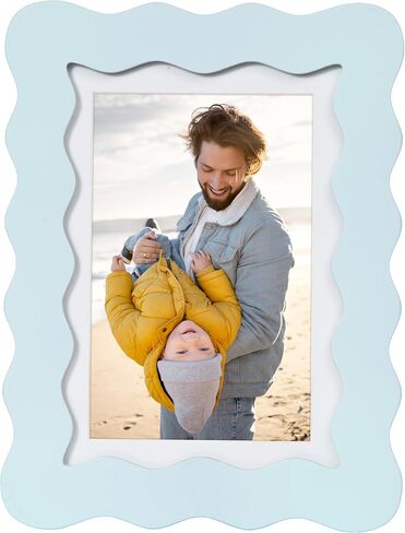 5x7 Cute Picture Frame, Wavy Curved Photo Frame with 4x6 Mat and Real Glass, Unique Funky Frame for Table and Wall Display, Home Office Desk Decoration Art, Baby Girl Gift (5x7, Light Pink) in Kuwait
