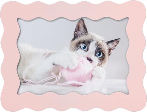 5x7 Cute Picture Frame, Wavy Curved Photo Frame with 4x6 Mat and Real Glass, Unique Funky Frame for Table and Wall Display, Home Office Desk Decoration Art, Baby Girl Gift (5x7, Light Pink) in Kuwait