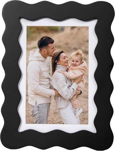 5x7 Cute Picture Frame, Wavy Curved Photo Frame with 4x6 Mat and Real Glass, Unique Funky Frame for Table and Wall Display, Home Office Desk Decoration Art, Baby Girl Gift (5x7, Light Pink) in Kuwait