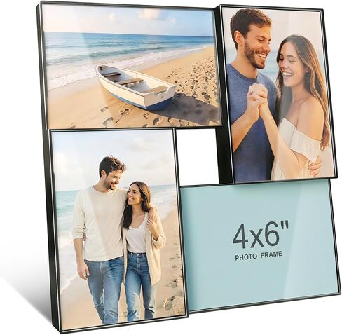 إطارات صور مجمعة مقاس 4 × 6، مجموعة إطارات صور متعددة لـ 4 قطع صور مقاس 4 × 6، معلقة على الحائط أو سطح الطاولة، إطار خفيف الوزن لديكور الحائط، أسود، عبوة واحدة in Saudi Arabia