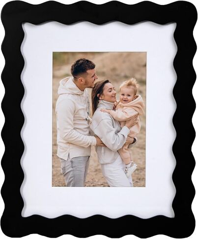 5x7 Cute Picture Frame, Wavy Curved Photo Frame with 4x6 Mat and Real Glass, Unique Funky Frame for Table and Wall Display, Home Office Desk Decoration Art, Baby Girl Gift (5x7, Light Pink) in Kuwait